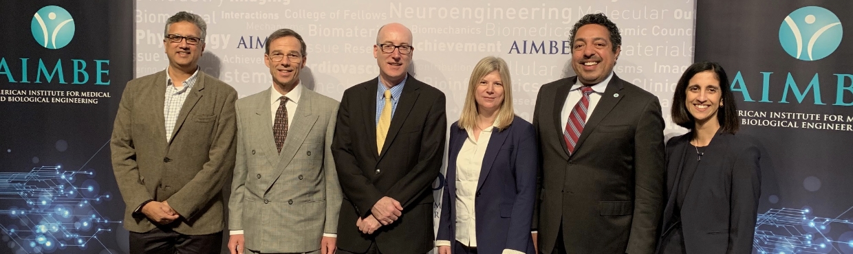 New and established AIMBE fellows (l to r): Shuva Roy, Julius Guccione, Thomas Link, Tanja Kortemme, Atul Butte, and Tejal Desai.