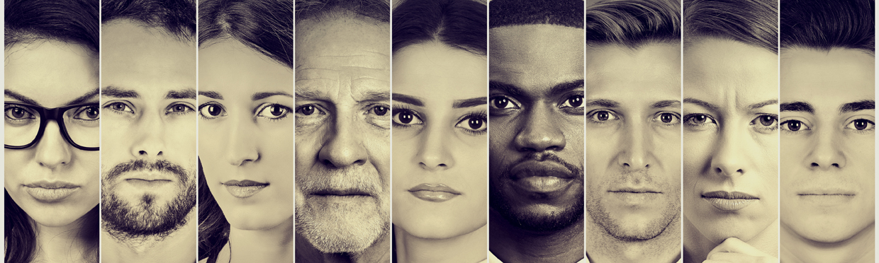 A row of faces of people with different ethnic backgrounds